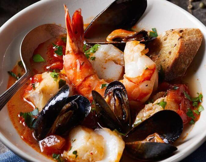 Fisherman’s Stew with Roasted Garlic Crostini