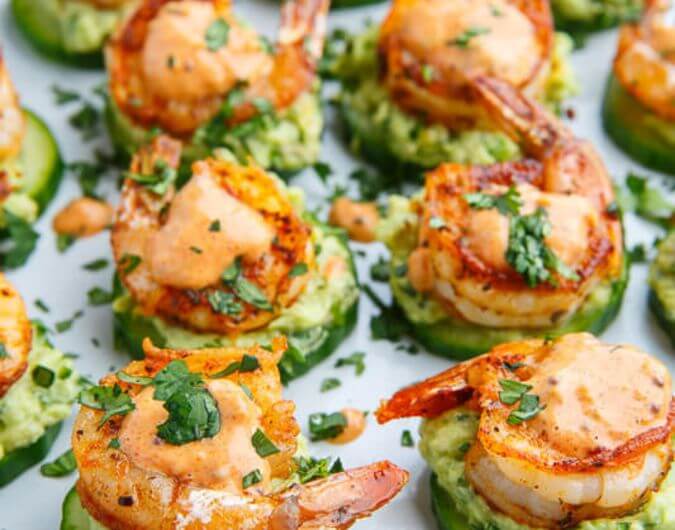 Blackened Shrimp Avocado Cucumber Bites