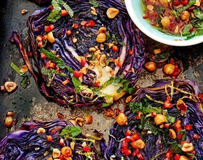 Roasted Cabbage Steaks With Hazelnut Dressing