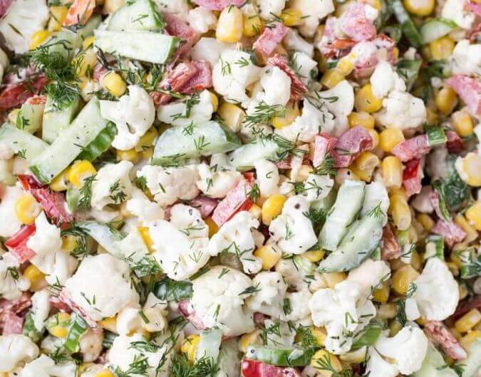 Cauliflower Corn and Cucumber Salad