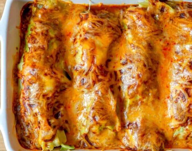 Cabbage Wrapped Chicken Enchiladas