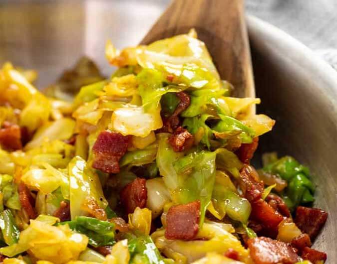 Fried Cabbage with Bacon, Onions and Bell Peppers