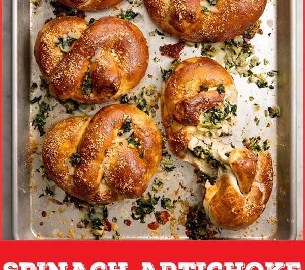 Spinach Artichoke Stuffed Pretzels